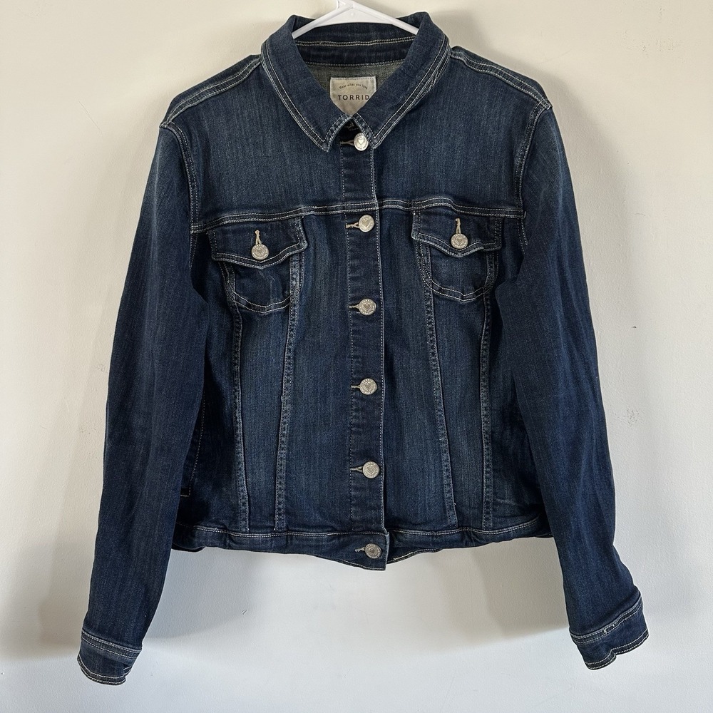 Women Torrid Wear What You Love Denim Blue Jean Jacket Size 1 Americana Tailored
